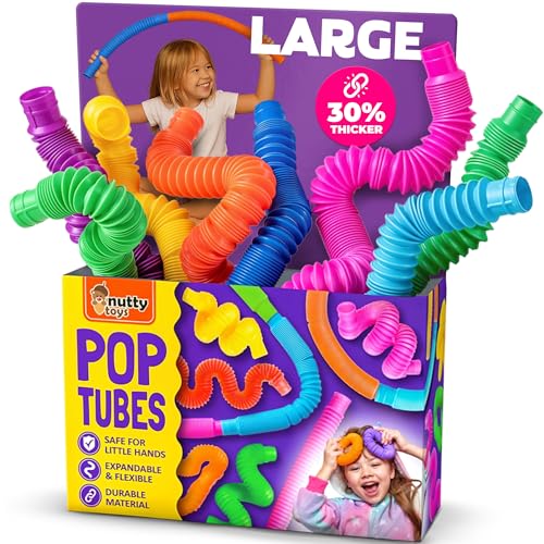 Nutty Toys Pop Tubes - Large 8-Pack Sensory Toys - Creative STEM Learning for Kids & Toddlers - Connect & Pop! Top ADHD