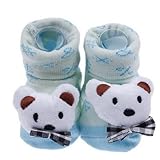 YueLian Baby Newborn Indoor Slipper Socks Bear Booties Blue 2.7''