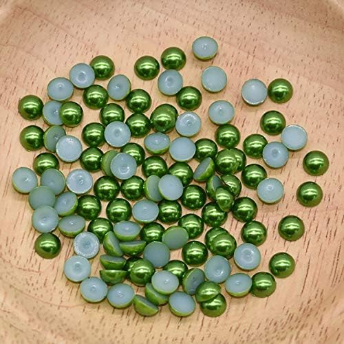 500pcs 15 Colors 6mm Flat Back Pearl Cabochon Half Round Scrapbook Bead Craft for DIY Hair Accessories, Jewelry, Nail Art Making (Dark Green)