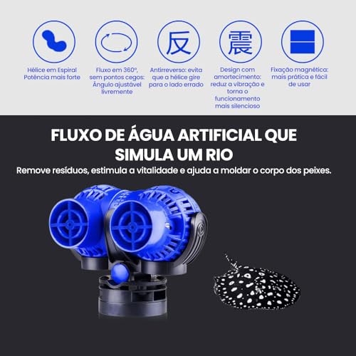 Bomba Dupla de Circulação para Aquário Cabeça de Potência com Montagem Magnética Suction 8000L/H para Aquário de água Doce e Salgada, Ajustável a 360