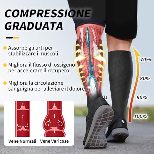 CAMBIVO Graduated Compression Socks Women Men 3 Pairs, Graduated Compression Stockings, 20-30 mmHg, Anti-thrombus Elastic Compression Socks, Knee High Socks for Sports, Varicose Veins, Airplane, Running