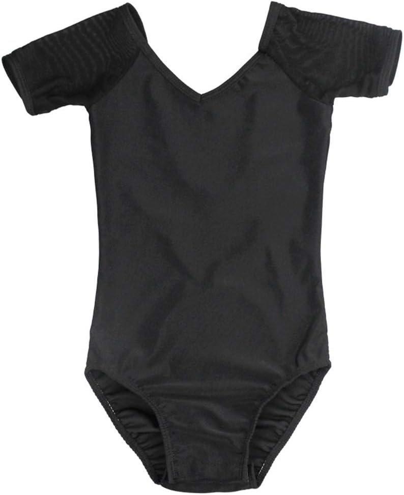 WYGH Black Leotards for Kids Dance Short Sleeve Fashion V Neck Ballet