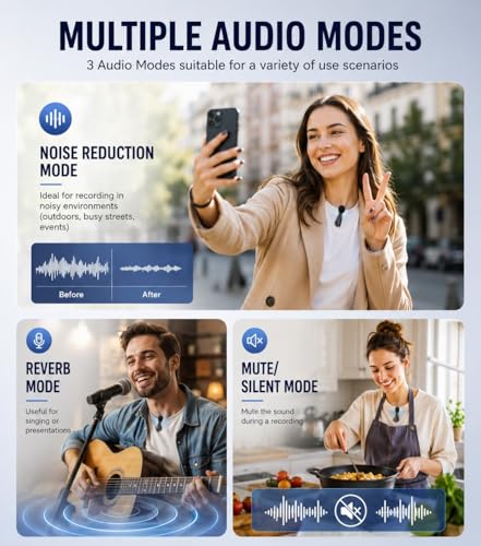 GLOBAL TECH Wireless Lavalier Microphones for iPhone/Android Phones/iPad/Tablets – 2 Pack Mini Wireless Clip-on Microphones Lapel Mic for Video Recording, Podcast, Vlogging, Youtube, Live Streaming