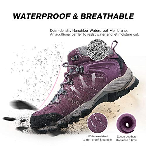 Clorts Women's Classic Hiking Boots Waterproof Suede Leather Lightweight Hiking Shoes Purple US Women Size 8.5 Medium Width