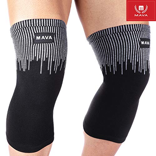 Mava Sports Knee Compression Sleeve Support for Men and Women. Perfect for Powerlifting, Weightlifting, Running, Gym Workout, Crossfit, Squats and Pain Relief (Grey, XXXL)