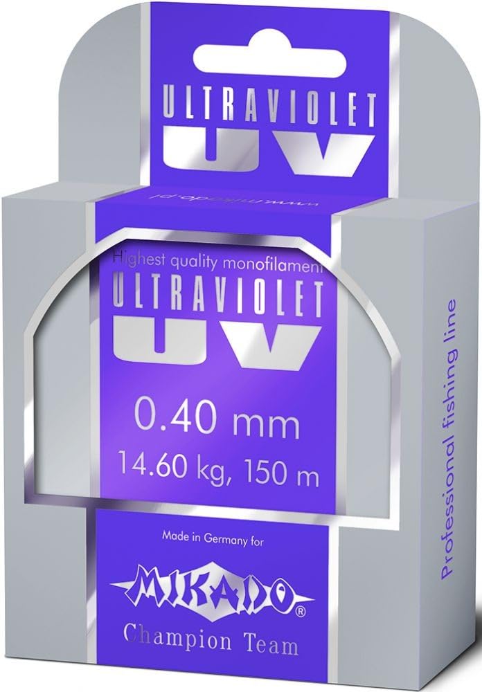 150 m "Mikado Ultraviolet" high performance competition fishing line, available from 0.06 to 0.40 mm diameter (diameter 0.12 mm, load capacity 2.10 kg). — image 1
