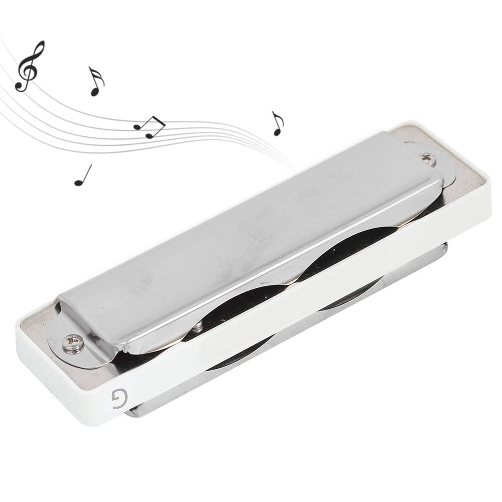 G Major 10 Holes Blues Harmonica Mouth Organ for Adult Beginner Students Practice As Gift (White) Wind Instrument Playing Musical Instruments