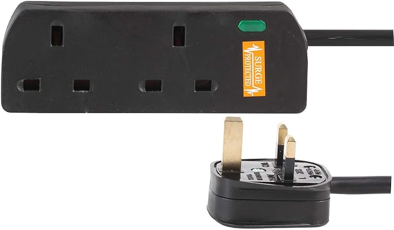 PRO ELEC 1202NS-5 m 2 Gang Surge Protected Extension Lead 5 m UK Black