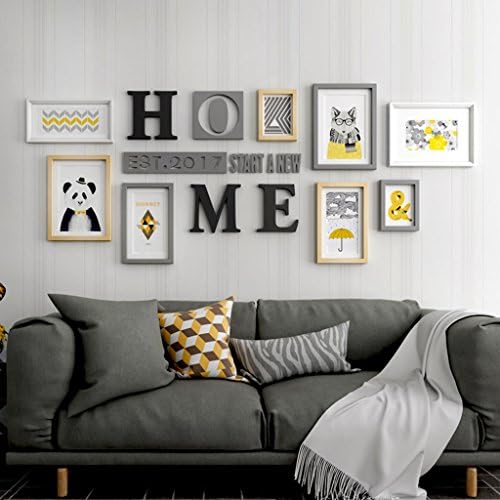 GAO JI FENG - PW 8 Solid Wood Photo Frame Wall Gallery Kit Includes: Art Painting Core,Frames,Hanging Wall Template, Art Painting Core (Color : White+Wood color+Grey)