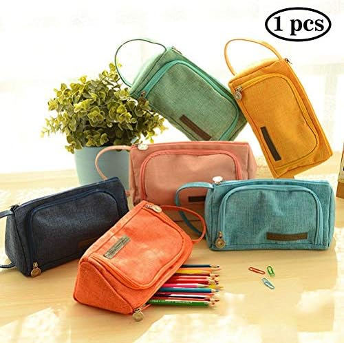 Samaz Pen Bag Pencil Case Large Capacity Canvas Pencil Bag Pouch Stationary Case Makeup Cosmetic Bag (Blue-Violet Color)