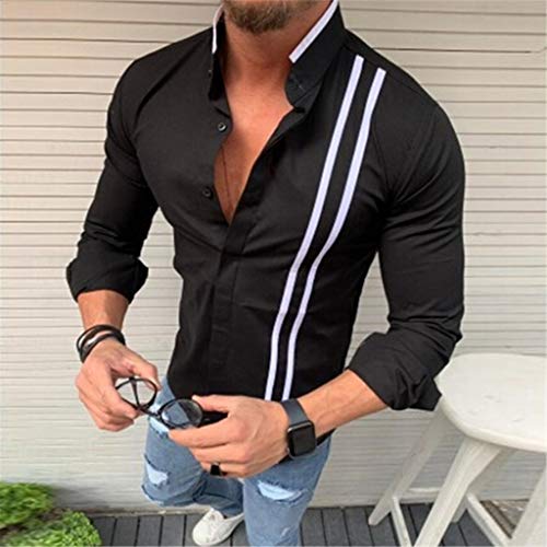 Men's Classic Casual Vertical Striped Slim Fit Long Sleeve Dress Shirts  Standard-Fit Banker Beach Shirt T-Shir