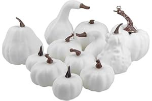 VOPH 12PCS Artificial White Pumpkins for Decorating, Fall Decor Fake Plastic Foam Pumpkins Decorations for Harvest Festival Thanksgiving Halloween, Pumpkin Decor For Home Fall Autumn Table Wedding Party