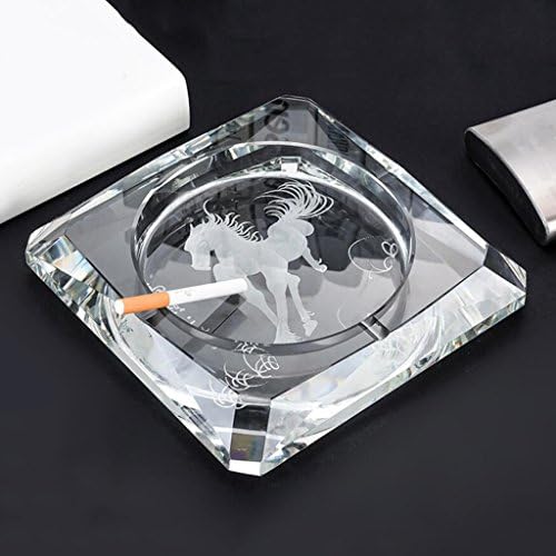 Ashtray Xuan - worth having Transparent Color White Horse Pattern Deep Carving Style Square Crystal Glass Personalized Gifts Luxurious (Size : 15*15*2.5cm)