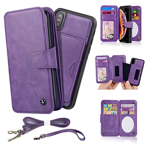 CORNMI iPhone X/XS Wallet Case, Mirror 10 Card Holders Crossbody
