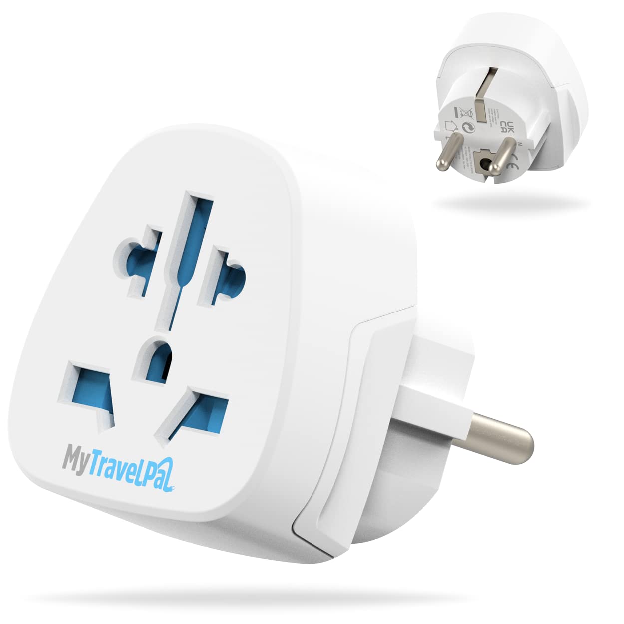 World To EU Travel Adapter (2 Pack) | UK, US, Australia To Europe Plug Adapter | 2x MyTravelPal® Universal Plug Adapters For Use France, Germany, Spain & Most of Europe
