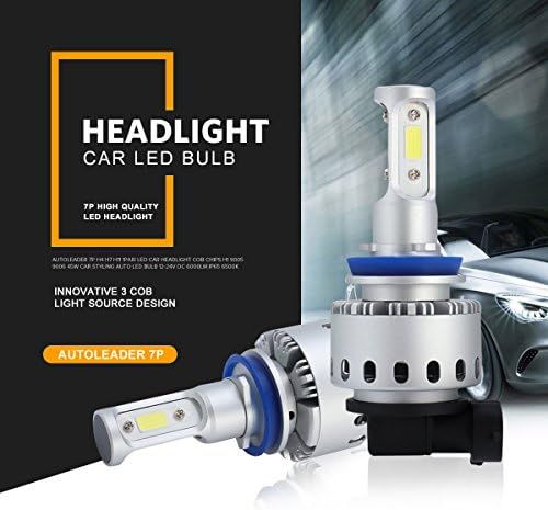 AutoLeader 7P LED Headlight Bulb Car COB Chips H1 H4 H7 H11 9005 9006 45W Hi-Lo Beam Conversion Kit 12-24V DC 6000LM 6500k IP65 Headlamp 1Pair H11