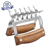 Upgraded Meat Claws - Premium Stainless Steel Meat Shredder with No-Slip Wooden Handle & BPA-Free Forks, Perfect for Shredding, Pulling, Handing, Lifting & Serving Pork, Turkey & Chicken (2 Pcs)