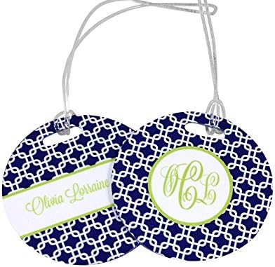 Monogrammed Luggage Tag, Personalized Bag Tag with Monogram and Name, Navy and Lime Green Bag Tag great for luggage, gym bag, backpack, diaper bags.