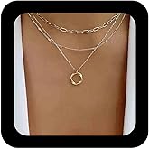 Andelaisi Boho Layered Circle Choker Necklace Gold Hollow Circle Pendant Necklace Geometric Necklace Choker Vintage Paperclip Chain Necklace for Women
