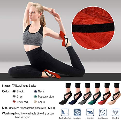 TANJALI Yoga Socks with Grips for Women Size 5.5-11, Grip& Non-Slip Yoga Socks for Workout, Dance, Pilates, Ballet and Barre