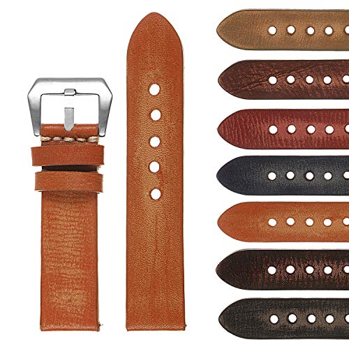 StrapsCo Vintage Washed Leather Watch Band - Quick Release Strap - 20mm 22mm 24mm