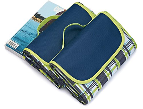Extra Large Picnic Blanket with Tote,Foldable and Waterproof Sandproof Handy Mat for Outdoor Hiking Beach Travel Camping on Grass Plaid Green