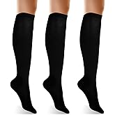 Psyqtsuary 3 Pairs Women's Opaque Stretchy Cotton Knee High Stockings, Fashion Women's Knee High Socks Althletic Socks Black Socks for Women Knee High Stockings Tall Black Socks Long Black Socks