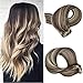 Hair Extensions Clip in Human Hair,Dark Brown with Blonde Highlights Hair Extensions Clip ins,7 Pieces Weft Real Human Hair Extensions 18Inch Blonde Highlights 9A Balayage Remy Clip-in Hair for Women