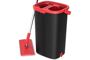 Tethys Flat Floor Mop and Bucket Set for Professional Home Floor Cleaning System with Aluminum Handle/2-Washable Microfiber Pads Perfect Home + Kitchen Cleaner for Hardwood, Laminate, Tiles, Vinyl