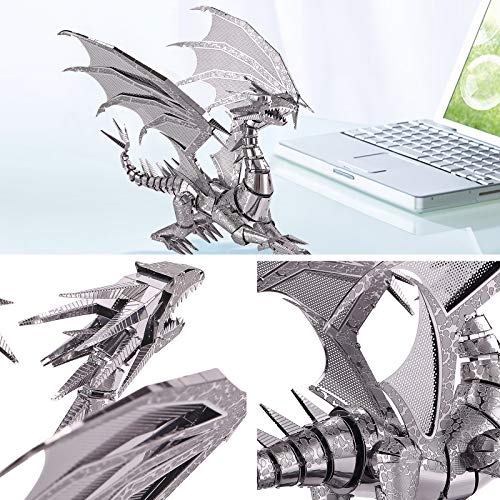 Piececool 3D Metal Puzzle Model Kits- Dragon Flame Metal Building Kit for Adults, Brain Teaser DIY 3D Dragon Puzzles Model Kits for Men, 115 Pcs