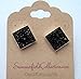 Summerfield Collection Silver-tone Metallic Geometric Square Shaped Chunky Faux Druzy Stud Earrings 12mm Statement (Black)