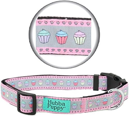 Hubba Puppy Pastel Cupcakes Nylon Dog Collar Adjustable for Small Medium and Large/XL Pets (Small), Light Pink/Grey