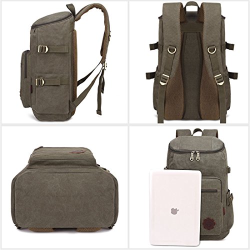 BEFAiR Men Medium Army Green Canvas College Backpack 15 inch Laptop Bag Schoolbag Vintage Hiking Daypack