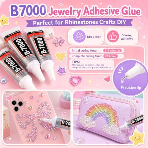 32000 Pcs Flatback Resin Rhinestone Kit, 40 Colours, 3mm, with 3 Jewellery Glue and Tools, for Nail Art, Crafts and DIY