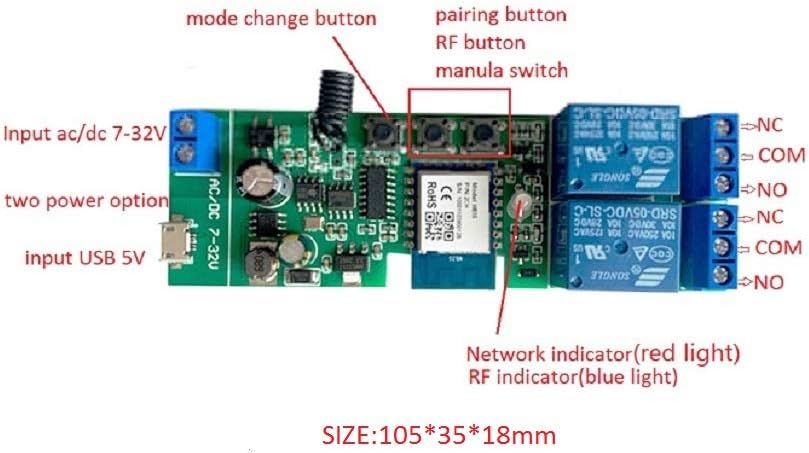 MHCOZY 2CH WiFi RF Wireless Switch Relay,Inching Self-Locking Interlock Mode - Image 4