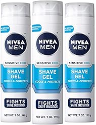 NIVEA Men Sensitive Cooling Shaving Gel - Suave sensación de enfriamiento mientras se afeita - 7 oz.  Lata (paquete de 3)