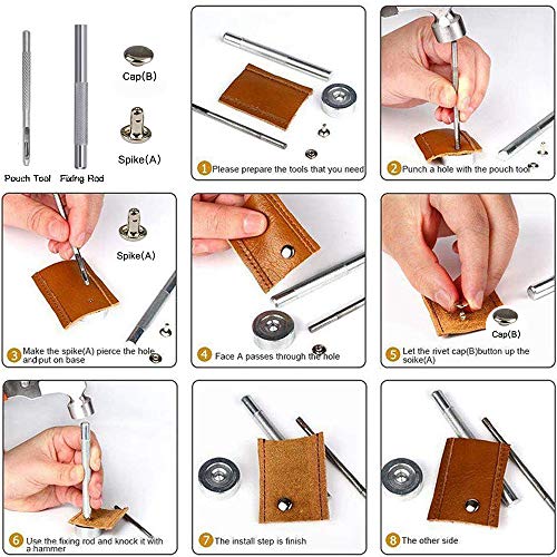 360 Sets Leather Rivets, Double Cap Rivets for Fabric, with Setting