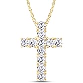 SAVEARTH DIAMONDS 1 Carat Round Cut Lab Created Moissanite Diamond Cross Pendant Necklace In 14k Gold Over 925 Sterling Silver Jewelry Along With 18" Chain (VVS1 Clarity, 1.00 Cttw)