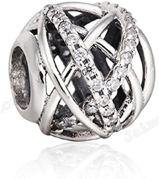 Silver CZ Crystal Galaxy Flower Openwork Charm Sterling Bead Fits EvesErose, Pandora, &amp; Similar Charm Bracelets