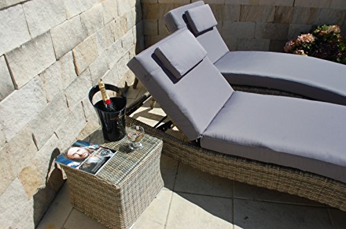 Ragnarök-Möbeldesign PolyRattan Sonnenliege DEUTSCHE Marke - EIGENE Produktion - 8 Jahre GARANTIE auf UV-Beständigkeit Tisch Glasplatte Belastbar 180Kg Natur-Farben Gartenmöbel – Bild 7
