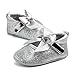 Lidiano Baby Girls Bowknot Sequins Bling Anti-Slip Mary Jane Flat Crib Shoes & Headband (0-6Months, Silver)