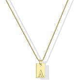 Gacimy 18K Real Gold Plated Initial Necklace for Women - Small Square Letter Pendant with Box Chain - Minimalist Personalized Jewelry Gifts for Mom
