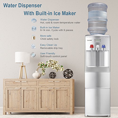 COSTWAY 2in1 Water Cooler Dispenser with Builtin Ice Maker