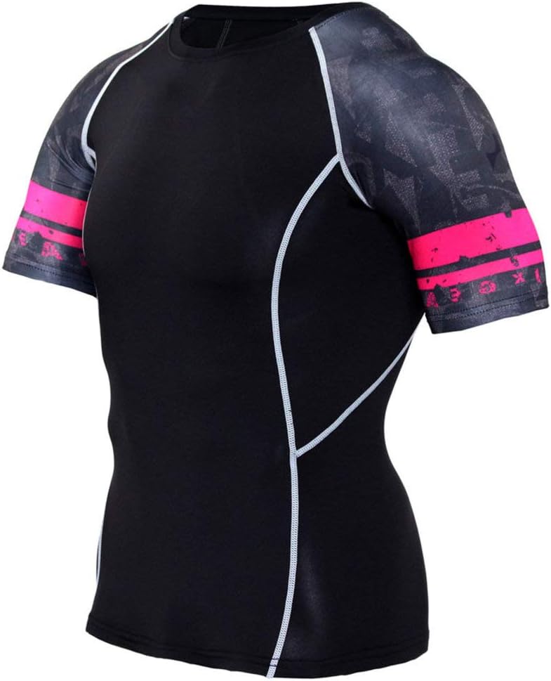 Short Sleeve Dri-fit Compression Gym Shirt Wolf Graphic Tee Pink