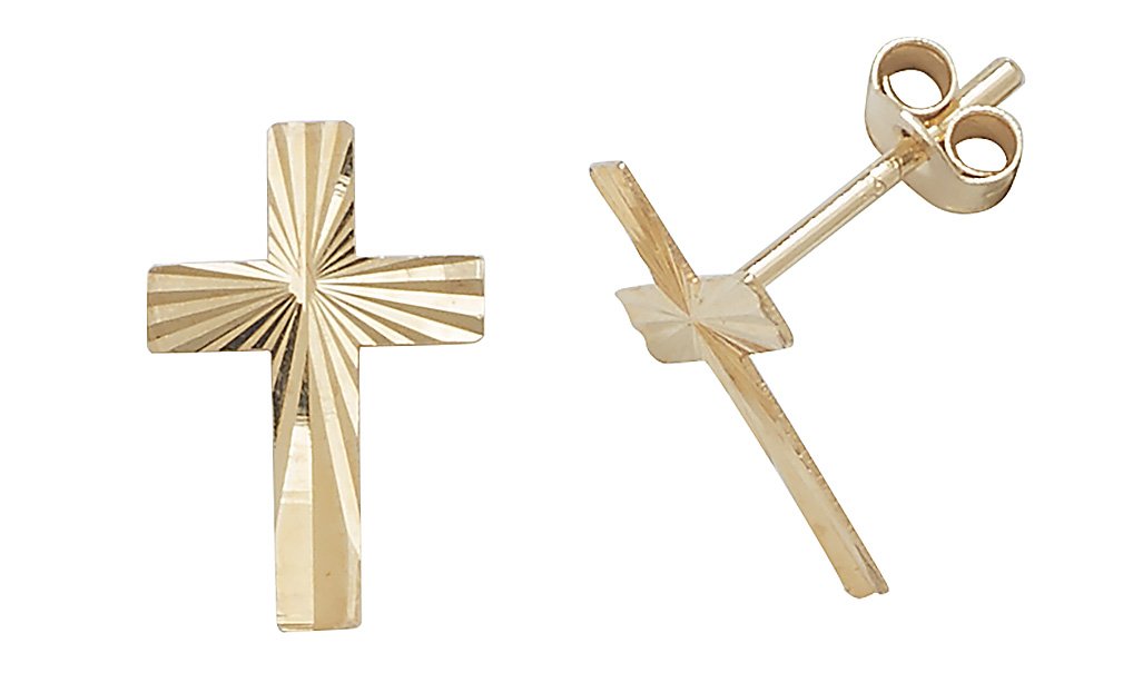 9ct Gold Ladies Cross Stud Earrings - 11mm*7mm WJS1851
