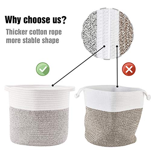 HITSLAM Woven Rope Basket with Handles, Collapsible Laundry Basket, Cotton Storage Basket for Towels Blanket Toys (Gray) - M - Thumbnail 6