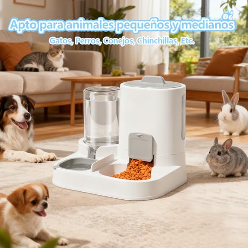 CALLECK Comedero y Bebedero Automático 2 en 1 para Perros y Gatos, Depósito de Comida 1.6 kg y Agua 0.8 L, Base Antideslizante, Antipolvo, Desmontable y Fácil de Limpiar