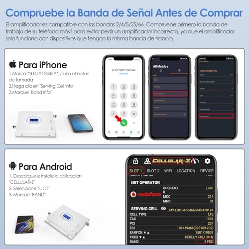 3G 4G LTE 5G Amplificador de Señal Celular Banda 2/4/5/25/66 850/1700/2100/1900MHz Amplificador de Señal de Teléfono Celular con Antena Kit para Movistar, AT&T, Telcel
