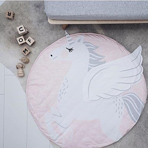 90CM Kids Play Game Mats Round Carpet Rugs Mat Cotton Swan Crawling Blanket Floor Carpet For Kids Room Decoration INS Baby Gifts (Unicorn)