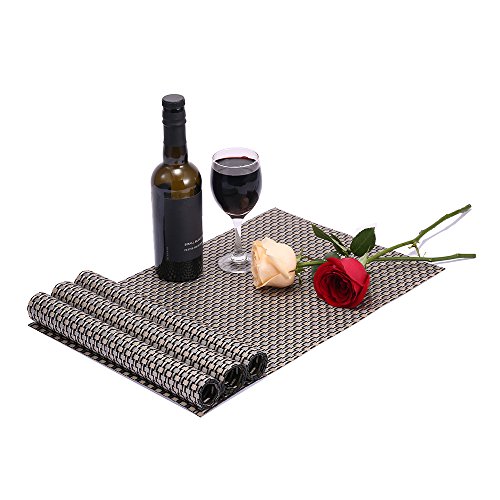 Set of 4 Placemats, Fashion European Style PVC Woven Vinyl Placemat Non-slip Insulation Placemat Washable Tabl
